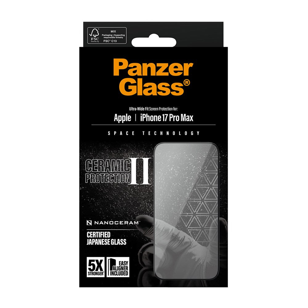 PanzerGlass iPhone 17 Pro Max Ceramic Skärmskydd med EasyAligner - Ultra Wide Fit - Genomskinlig