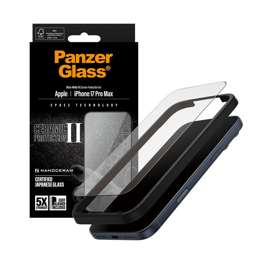 PanzerGlass iPhone 17 Pro Max Ceramic Skärmskydd med EasyAligner - Ultra Wide Fit - Genomskinlig