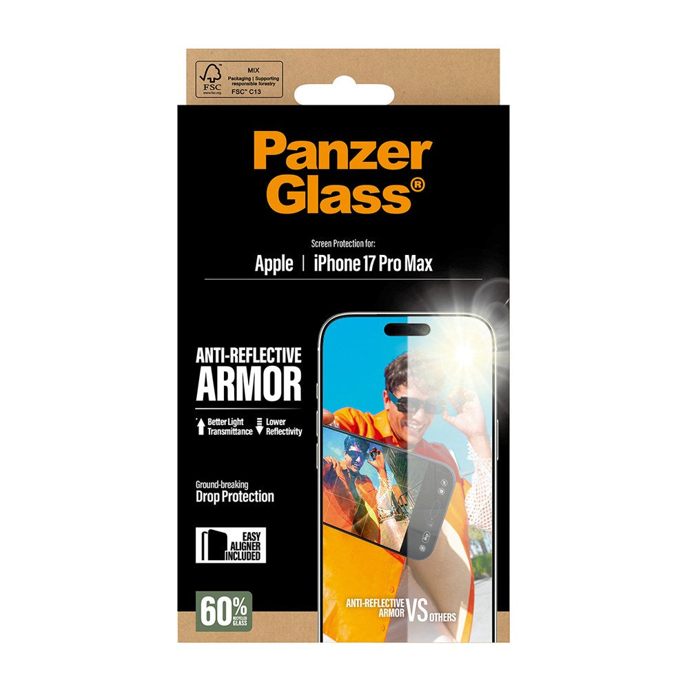 PanzerGlass iPhone 17 Pro Max Ultra Wide Fit Skärmskydd med EasyAligner - Anti-Reflective - Genomskinlig