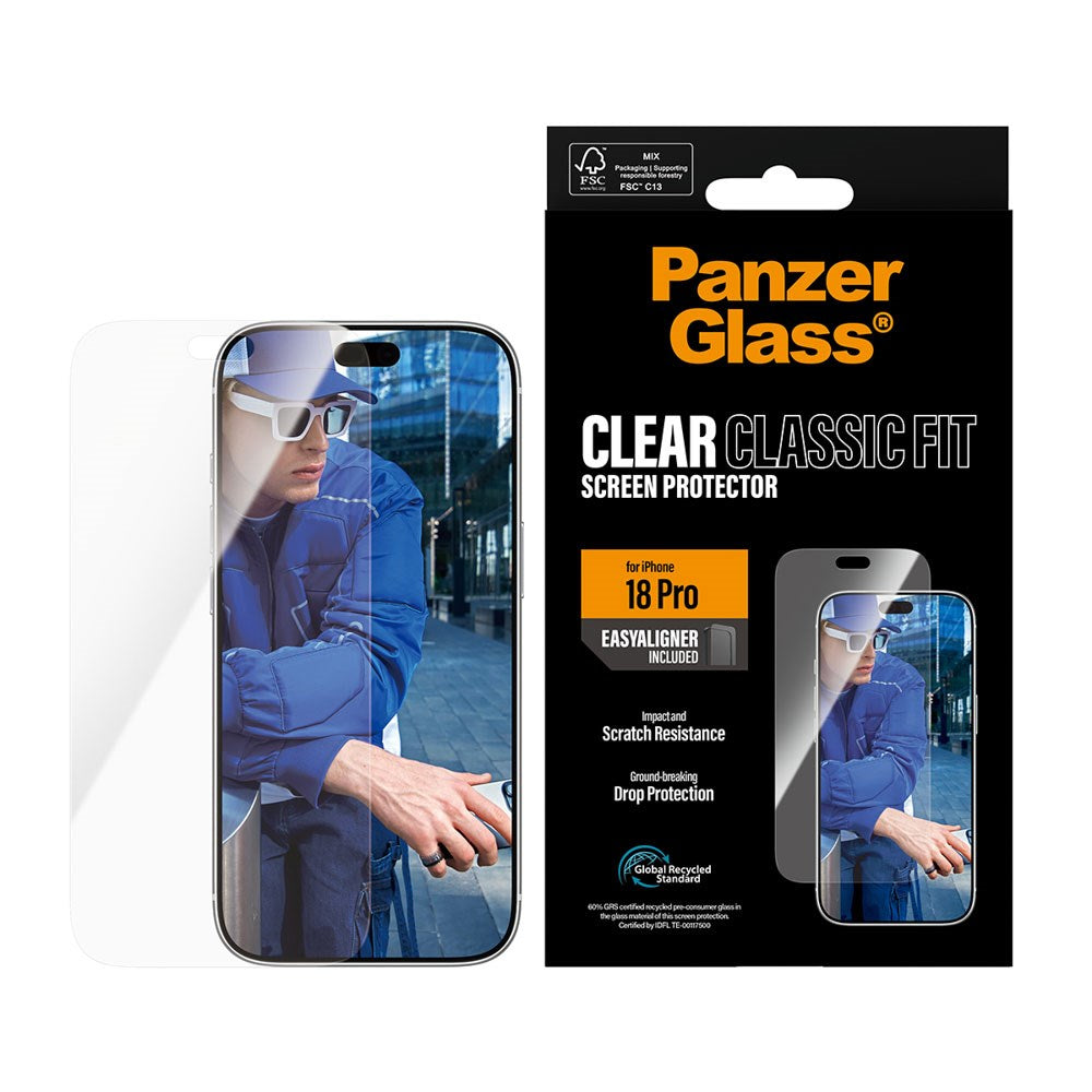 iPhone 18 Pro PanzerGlass Skärmskydd Classic Fit med EasyAligner - Genomskinlig