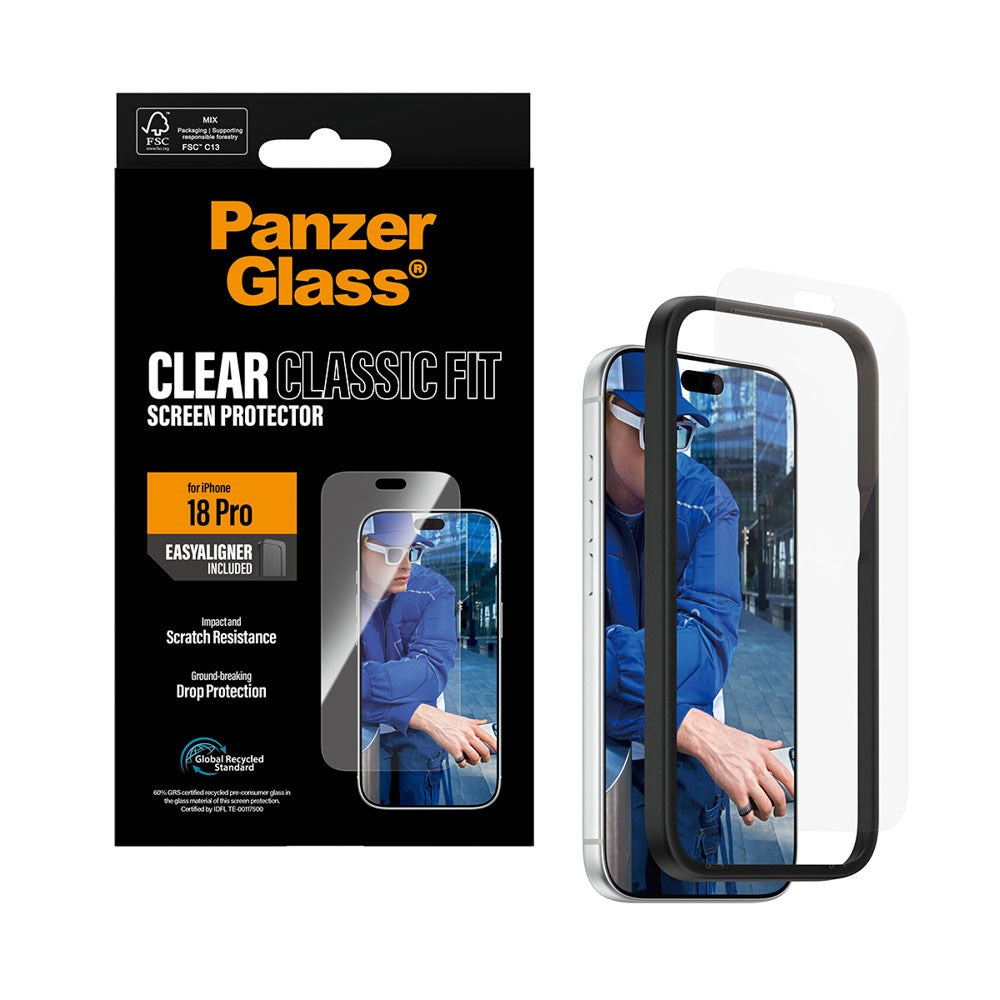 iPhone 18 Pro PanzerGlass Skärmskydd Classic Fit med EasyAligner - Genomskinlig