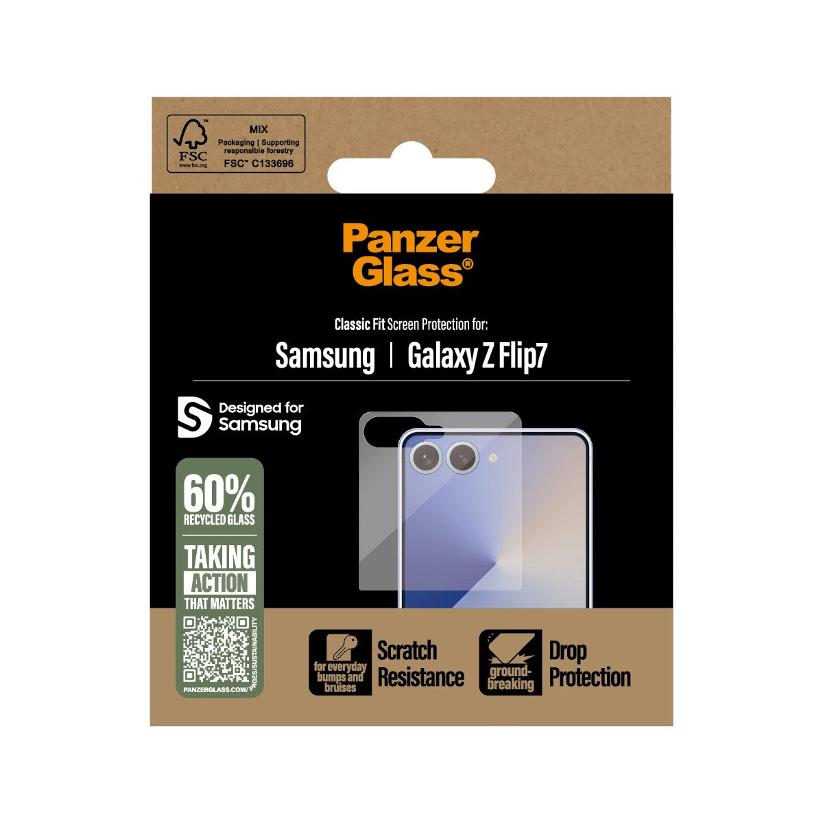 PanzerGlass Samsung Galaxy Z Flip7 Ultra-Wide Fit Skärmskyddsglas - Genomskinlig