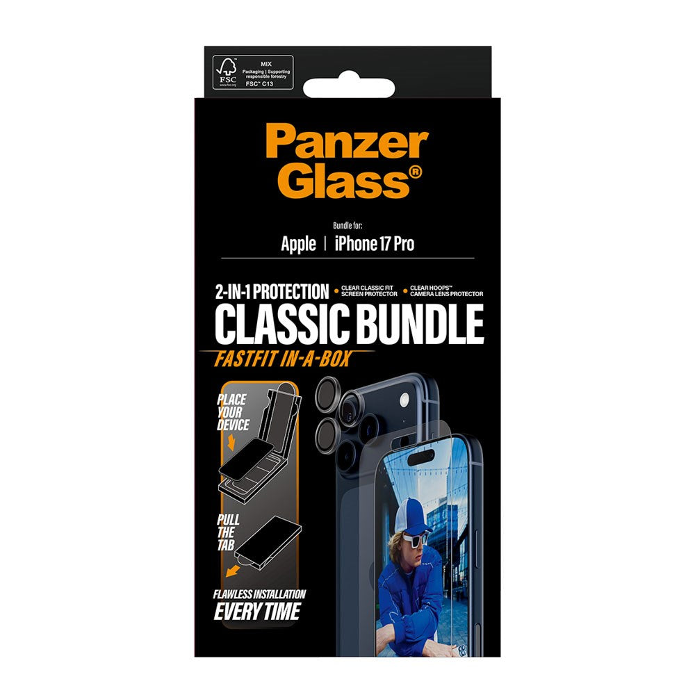 PanzerGlass iPhone 17 Pro 2-in-1 Classic Bundle - Skärmskydd + Kameralinsskydd - Genomskinlig