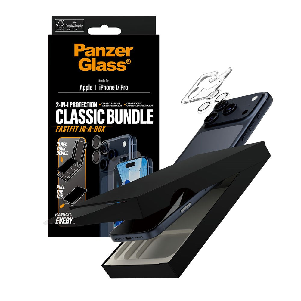 PanzerGlass iPhone 17 Pro 2-in-1 Classic Bundle - Skärmskydd + Kameralinsskydd - Genomskinlig