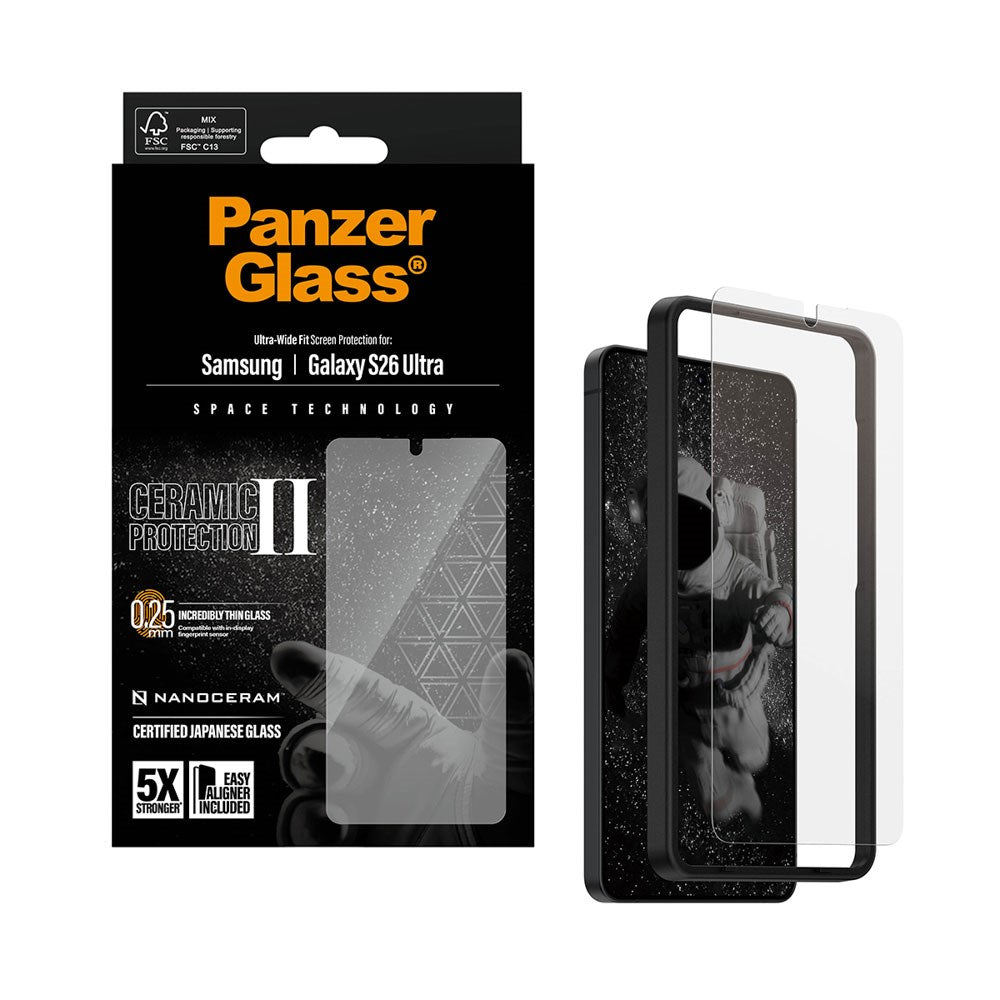 Samsung Galaxy S26 Ultra PanzerGlass Ceramic Skärmskydd med EasyAligner - Ultra Wide Fit - Genomskinlig