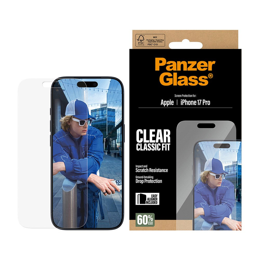 PanzerGlass iPhone 17 Pro Skärmskyddsglas med EasyAligner - Classic Fit - Genomskinlig