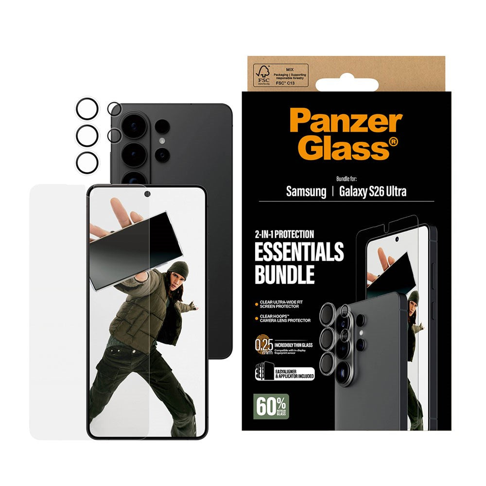 Samsung Galaxy S26 Ultra PanzerGlass Hoops 2-in-1 Bundle med EasyAligner / Skärmskydd (UWF) / Hoops Kameraskydd - Genomskinlig