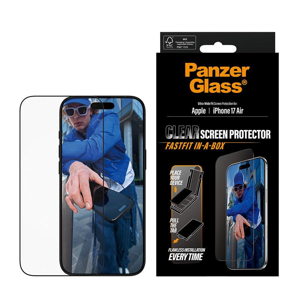 PanzerGlass iPhone Air Skärmskyddsglas med FastFit In-A-Box - Ultra Wide Fit - Genomskinlig