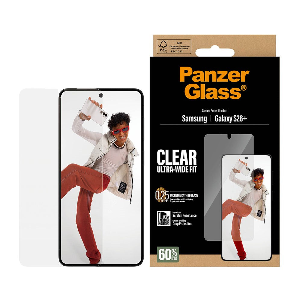 Samsung Galaxy S26+ (Plus) PanzerGlass Skärmskyddsglas m. EasyAligner - Ultra Wide Fit - Genomskinlig