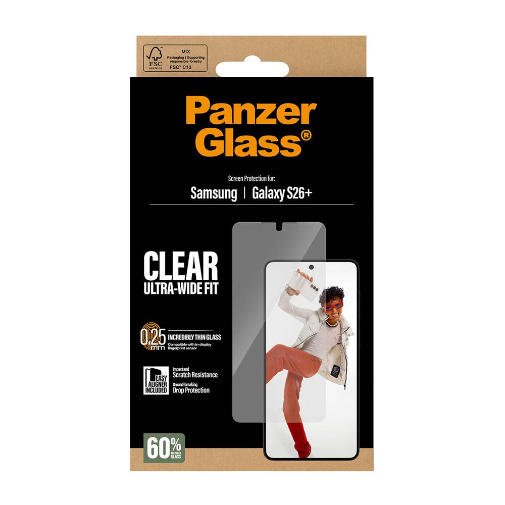 Samsung Galaxy S26+ (Plus) PanzerGlass Skärmskyddsglas m. EasyAligner - Ultra Wide Fit - Genomskinlig