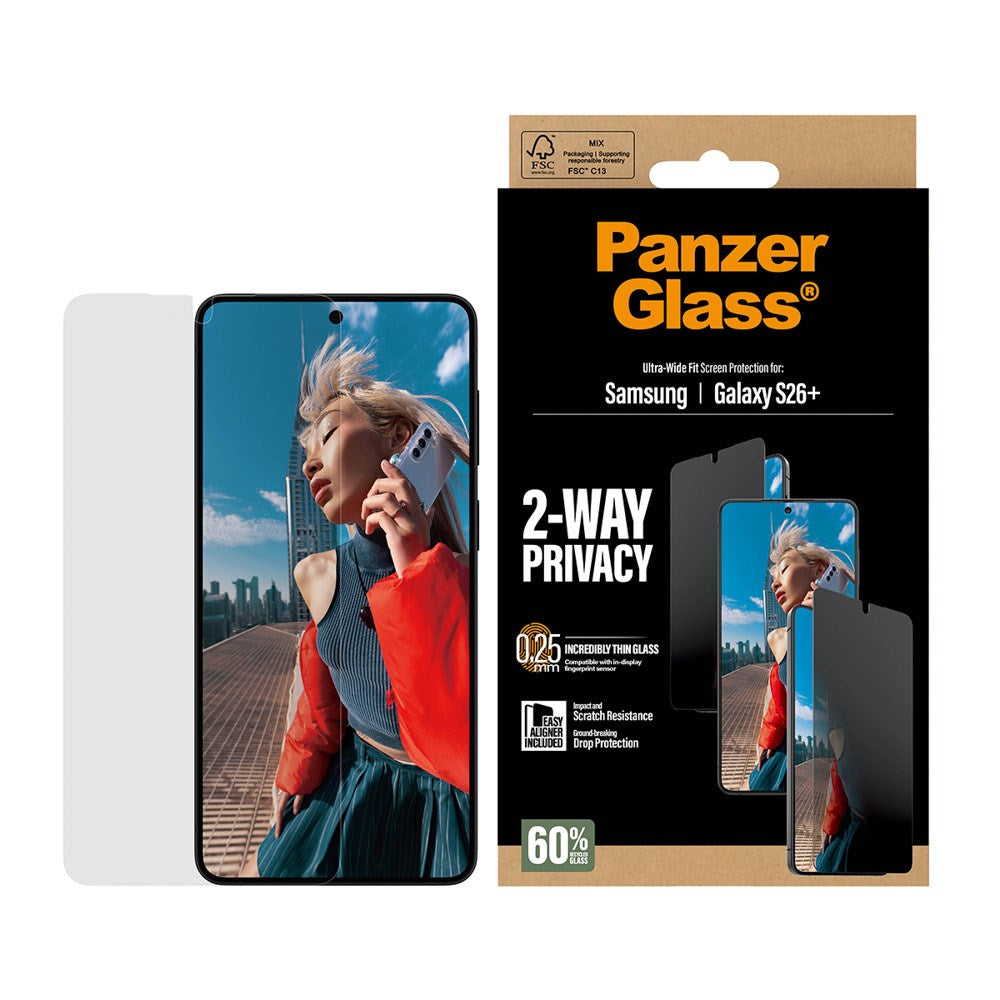 Samsung Galaxy S26+ (Plus) PanzerGlass 2-Way Privacy Skärmskydd med EasyAligner - Genomskinlig