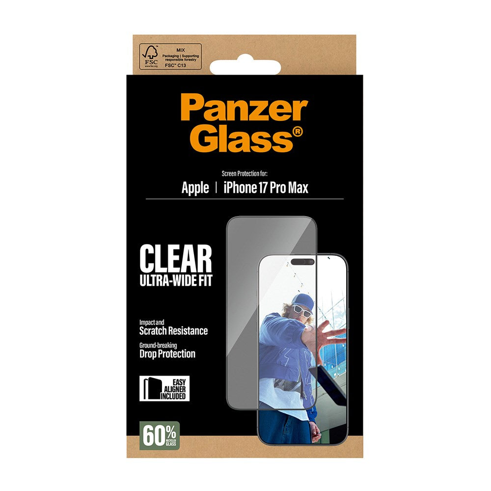 PanzerGlass iPhone 17 Pro Max Skärmskyddsglas med EasyAligner - Ultra Wide Fit - Genomskinlig