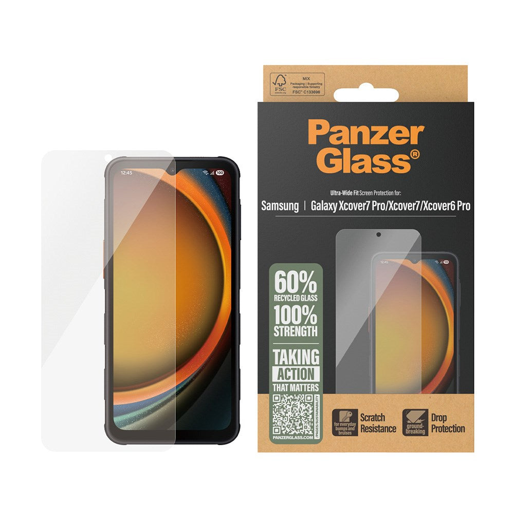 PanzerGlass® Skärmskydd - Ultra-Wide Fit för Samsung Galaxy Xcover 7 / 7 Pro med EasyAligner -Gennomskinlig