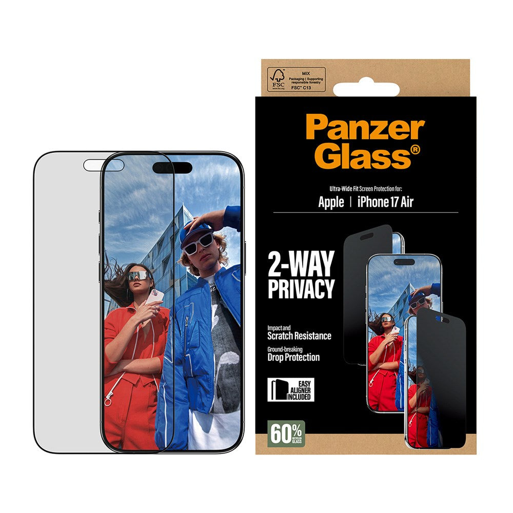 PanzerGlass iPhone Air 2-Way Privacy Skärmskydd - Ultra-Wide Fit - Genomskinlig