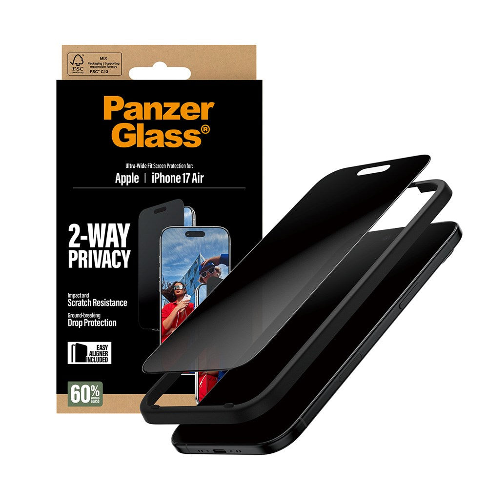 PanzerGlass iPhone Air 2-Way Privacy Skärmskydd - Ultra-Wide Fit - Genomskinlig
