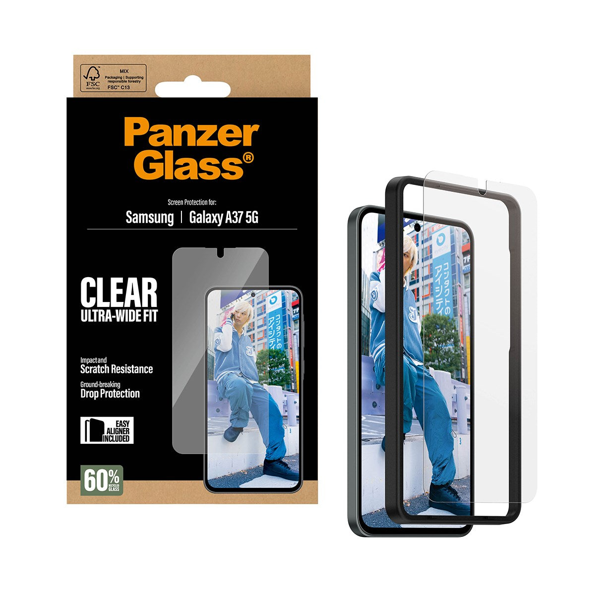 Samsung Galaxy A37 PanzerGlass Skärmskyddsglas - Ultra Wide Fit med EasyAligner - Genomskinlig