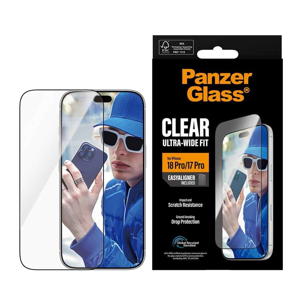 iPhone 18 Pro / 17 Pro PanzerGlass Skärmskyddsglas - Ultra Wide Fit med EasyAligner - Genomskinlig