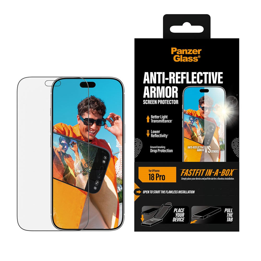 iPhone 18 Pro PanzerGlass Skärmskydd med FastFit In-A-Box - Antireflexbeständig - Genomskinlig