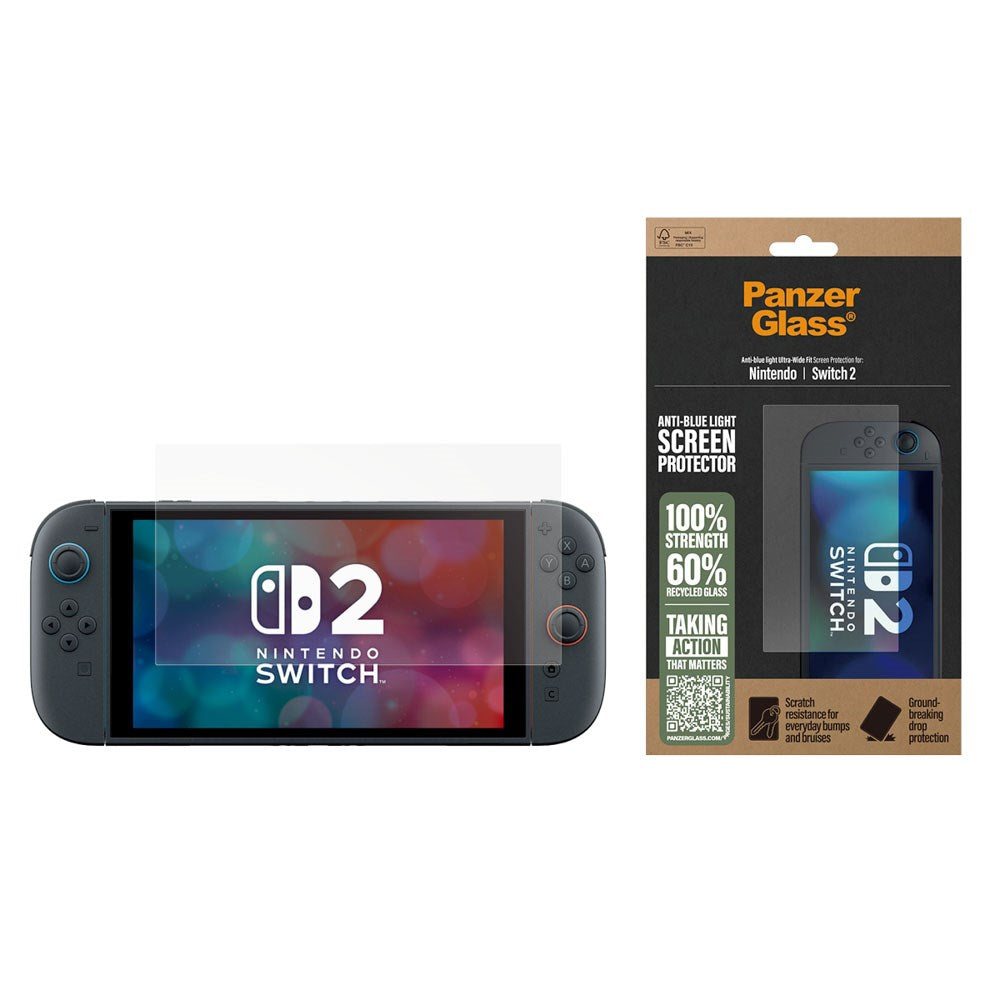 Nintendo Switch 2 PanzerGlass Ultra-Wide Fit Skärmskyddsglas - Anti-Blue Light - Genomskinlig