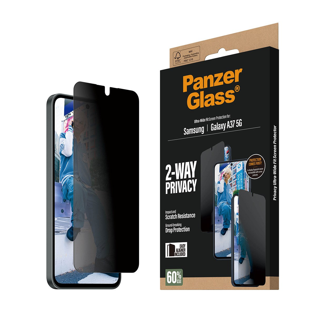 Samsung Galaxy A37 PanzerGlass 2-Way Privacy Skärmskydd med EasyAligner - Genomskinlig