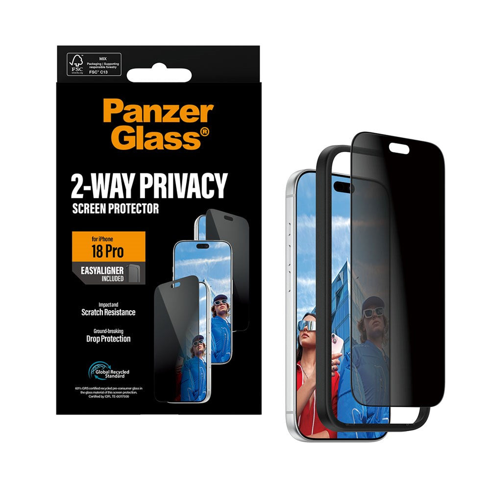 iPhone 18 Pro PanzerGlass Skärmskyddsglas - Ultra Wide Fit med EasyAligner - Privacy - Genomskinlig