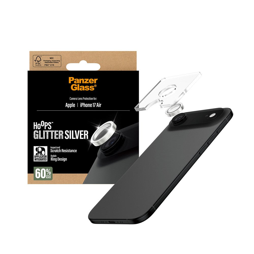 PanzerGlass iPhone Air Hoops Kameralinsskydd med Installationsram - Glitter Silver
