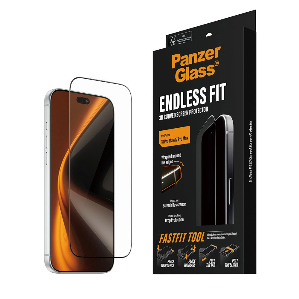 iPhone 18 Pro Max / 17 Pro Max PanzerGlass Endless Fit Skärmskydd med FastFit-In-A-Box - Genomskinlig