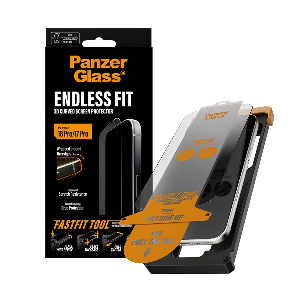 iPhone 18 Pro / 17 Pro PanzerGlass Endless Fit Skärmskydd med FastFit-In-A-Box - Genomskinlig