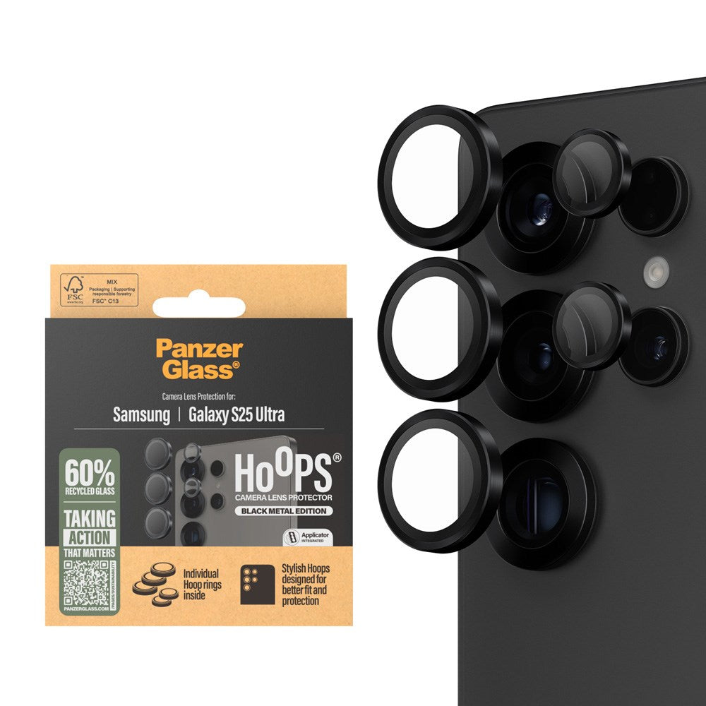 Samsung Galaxy S25 Ultra PanzerGlass Hoops - Kameraskydd - Genomskinlig / Svart