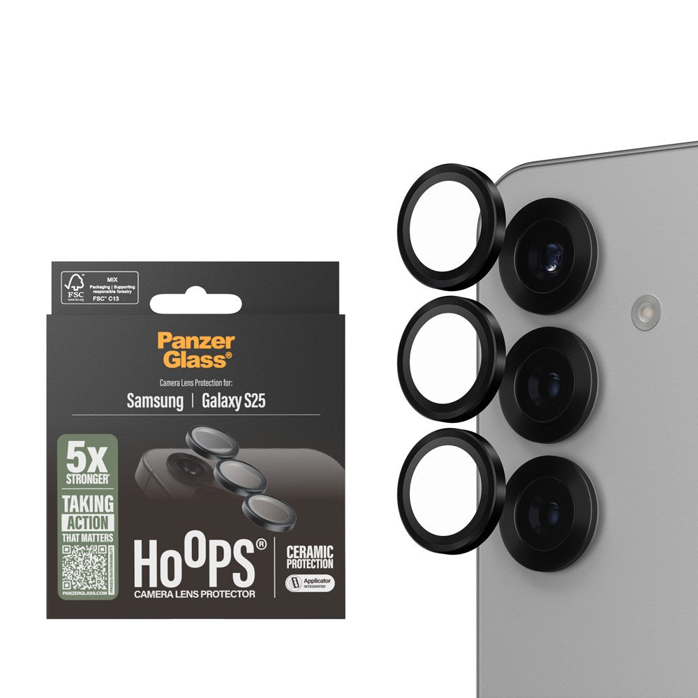 Samsung Galaxy S25 PanzerGlass Ceramic Hoops - Kameraskydd - Genomskinlig / Svart