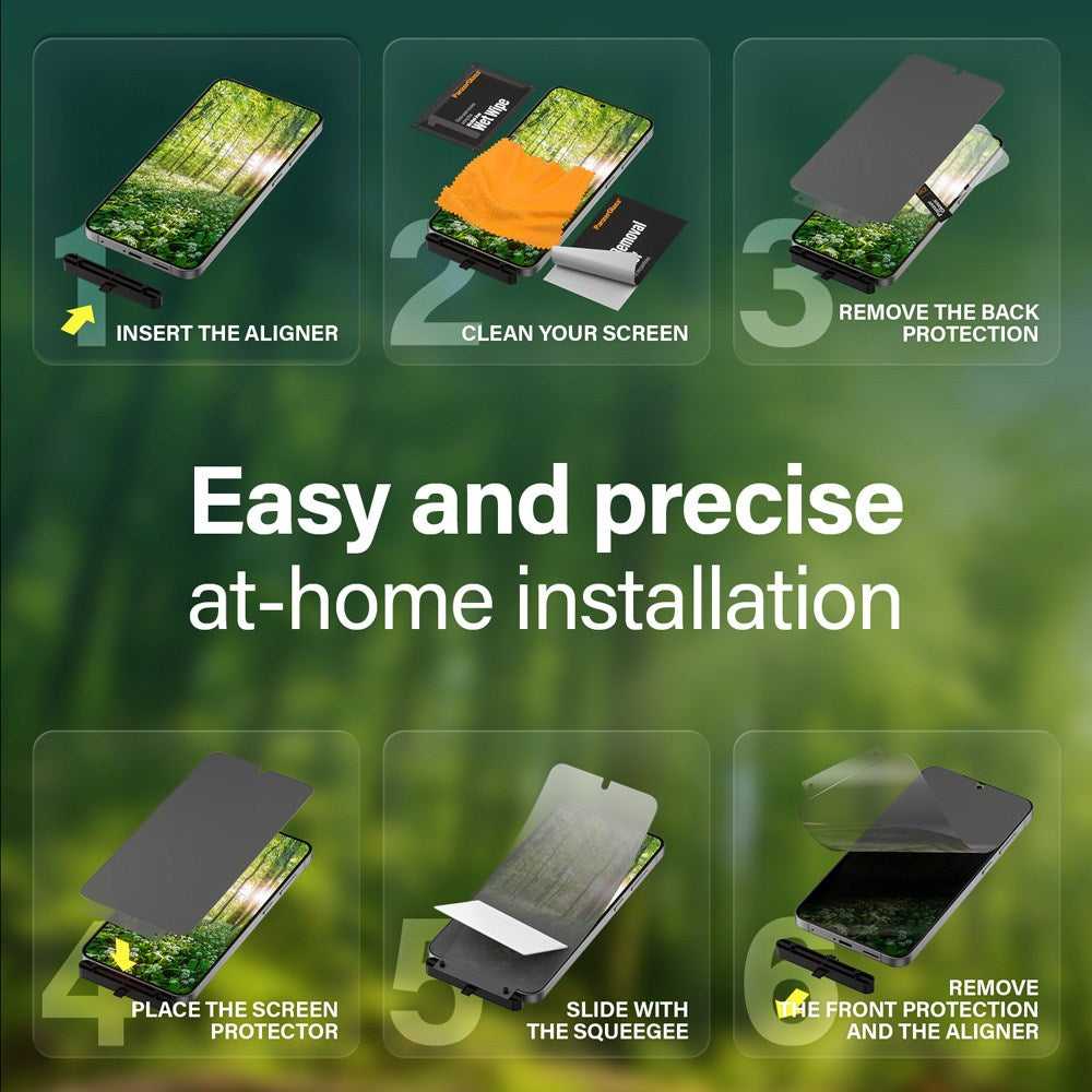 Samsung Galaxy S25 PanzerGlass Eco Matrix 4-Way Privacy Skärmskydd Ultra Wide Fit - Aligner Kit - Platinum Strength - Genomskinlig