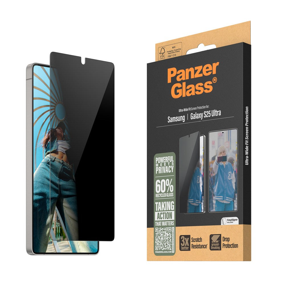 PanzerGlass Samsung Galaxy S25 Ultra - Ultra-Wide Fit Skärmskyddsglas - Privacy Funktion - Genomskinlig