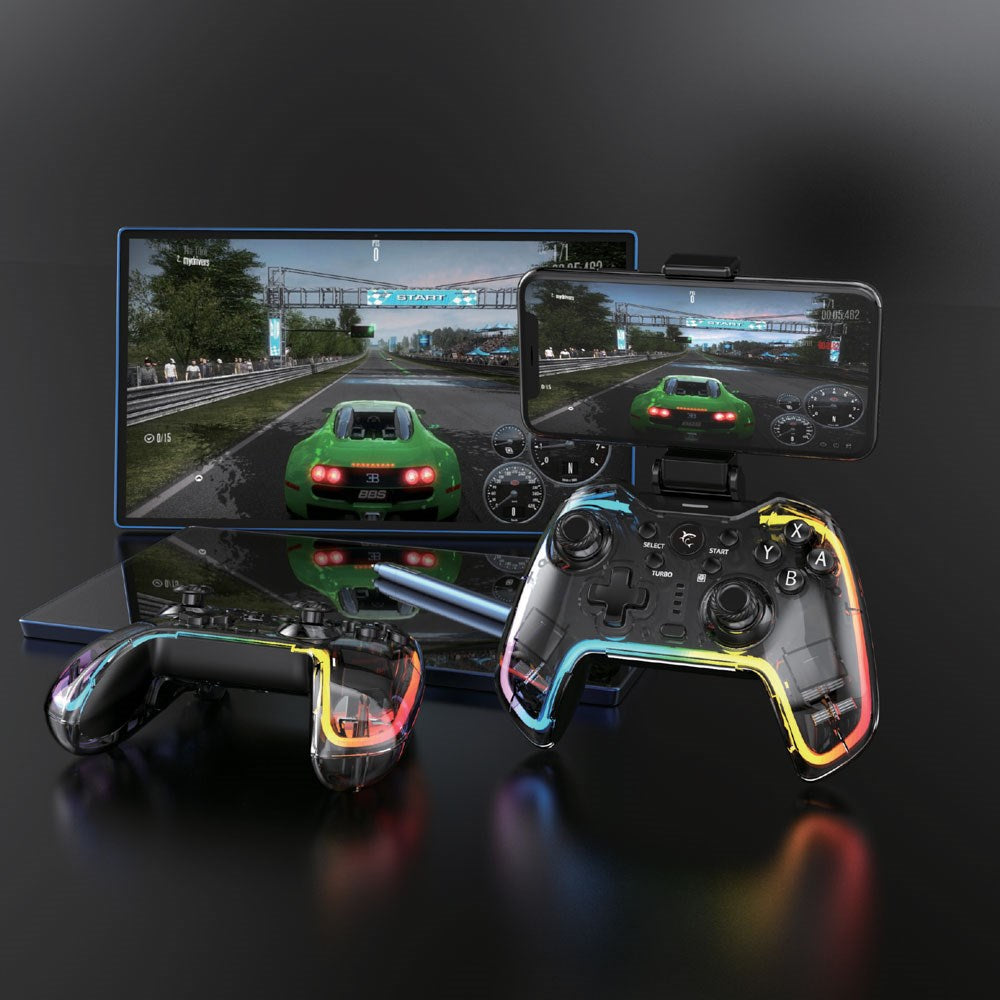 White Shark PRAETORIAN Multikompatibel Spelkonsol med Bluetooth & Inbyggd Lampa - Svart / Genomskinlig