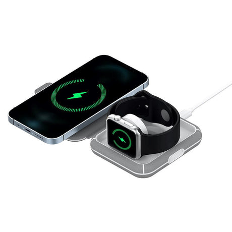 Puro Bärbar 2-i-1 Trådlös Laddare för Apple Watch - USB-C - MagSafe Kompatibel - Grå / Vit