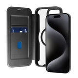Puro Booklet Case Magsafe för iPhone 15 - Horisontell Flip + 2 Kortfack - Svart