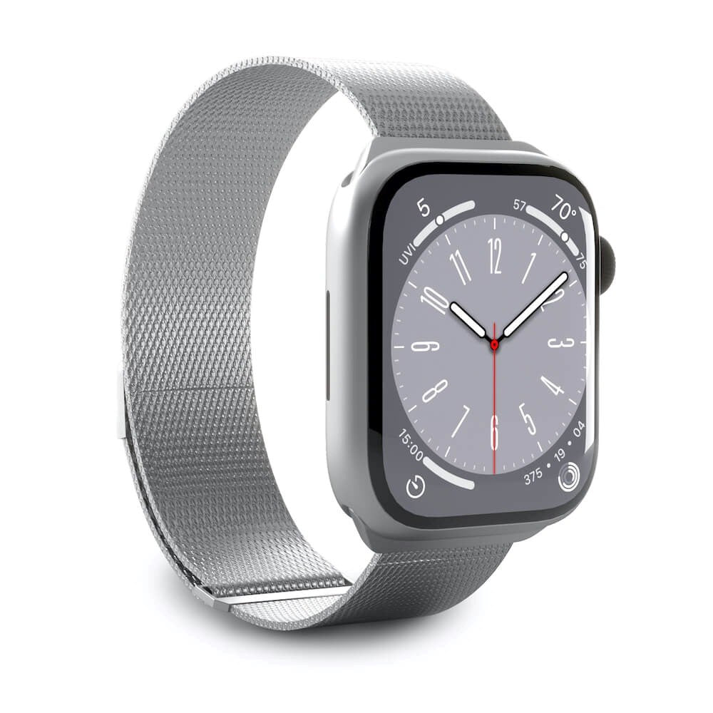 Apple Watch (42/44/SE/45/46/49mm) Puro MILANESE Rostfritt Stål Rem - Titanium