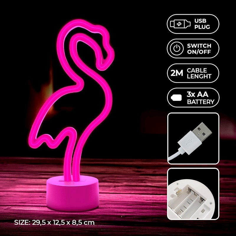 Forever Light Neon Dekoration med Fot LED - Rosa Ljus med Flamingo