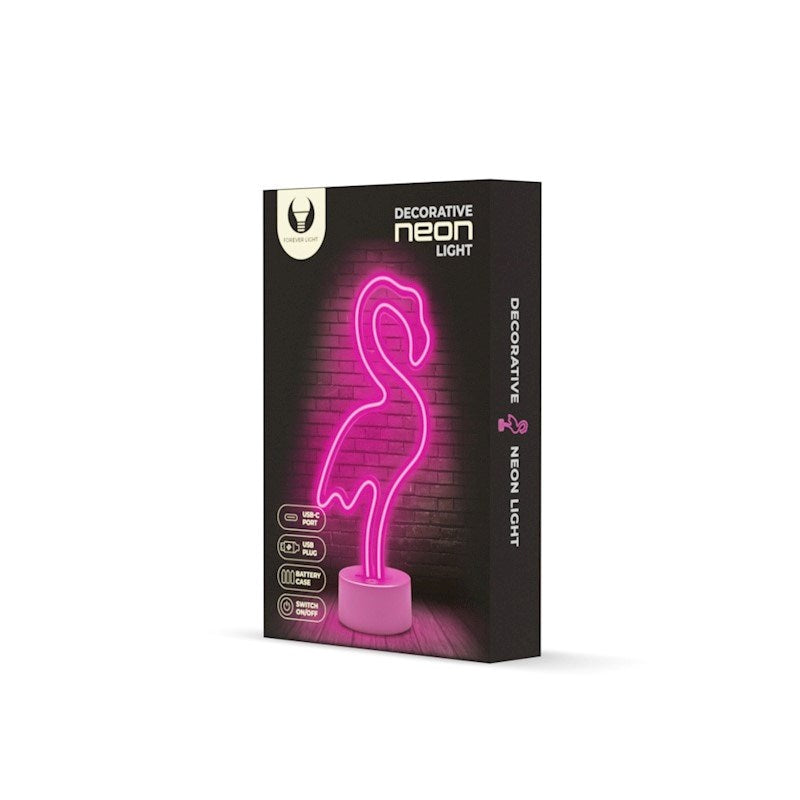 Forever Light Neon Dekoration med Fot LED - Rosa Ljus med Flamingo