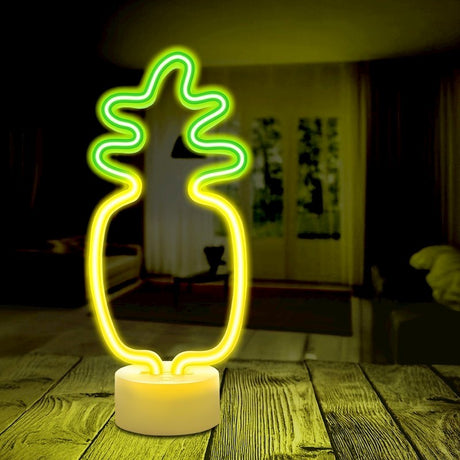 Forever Light Neon Dekoration med Fot LED - Gult / Grönt Ljus med Ananas