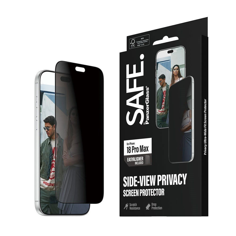 iPhone 18 Pro Max SAFE by PanzerGlass Ultra-Wide Fit Skärmskyddsglas med EasyAligner - Privacy - Genomskinlig