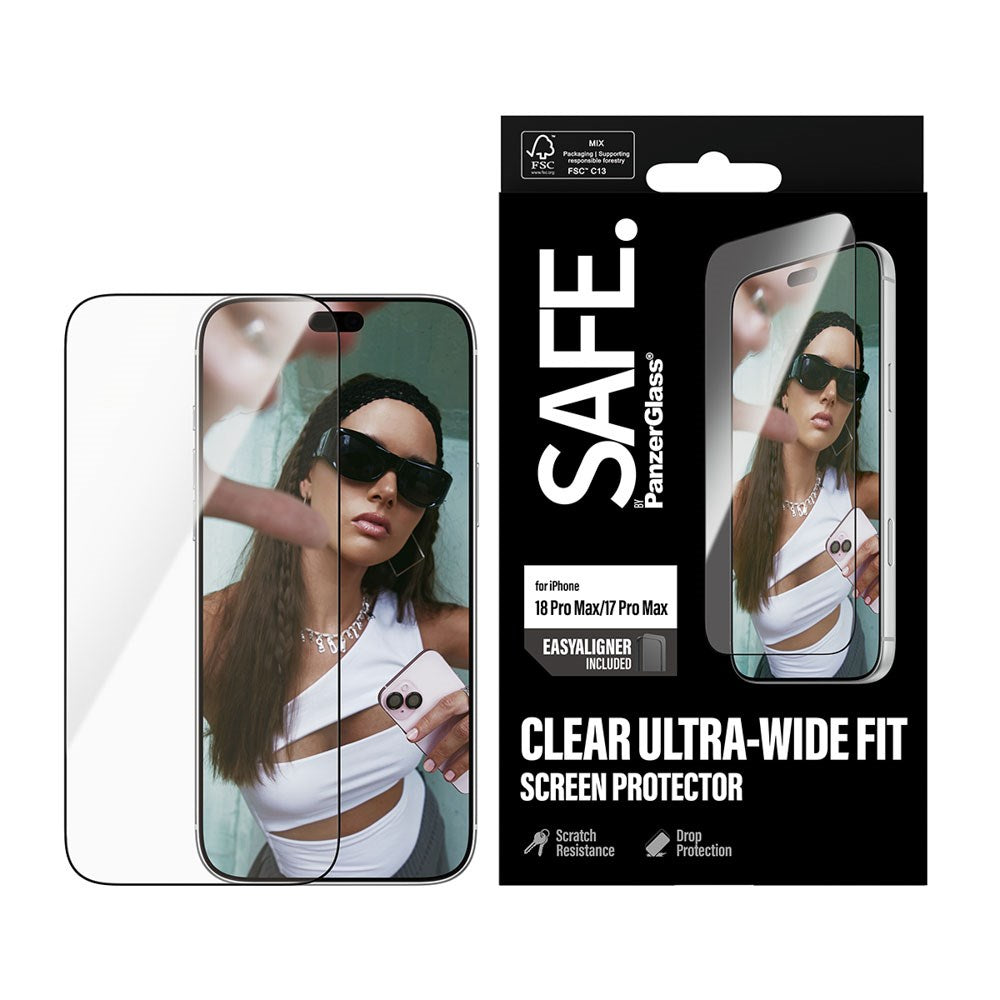iPhone 18 Pro Max  / 17 Pro Max SAFE by PanzerGlass Ultra-Wide Fit Skärmskyddsglas med EasyAligner - Genomskinlig