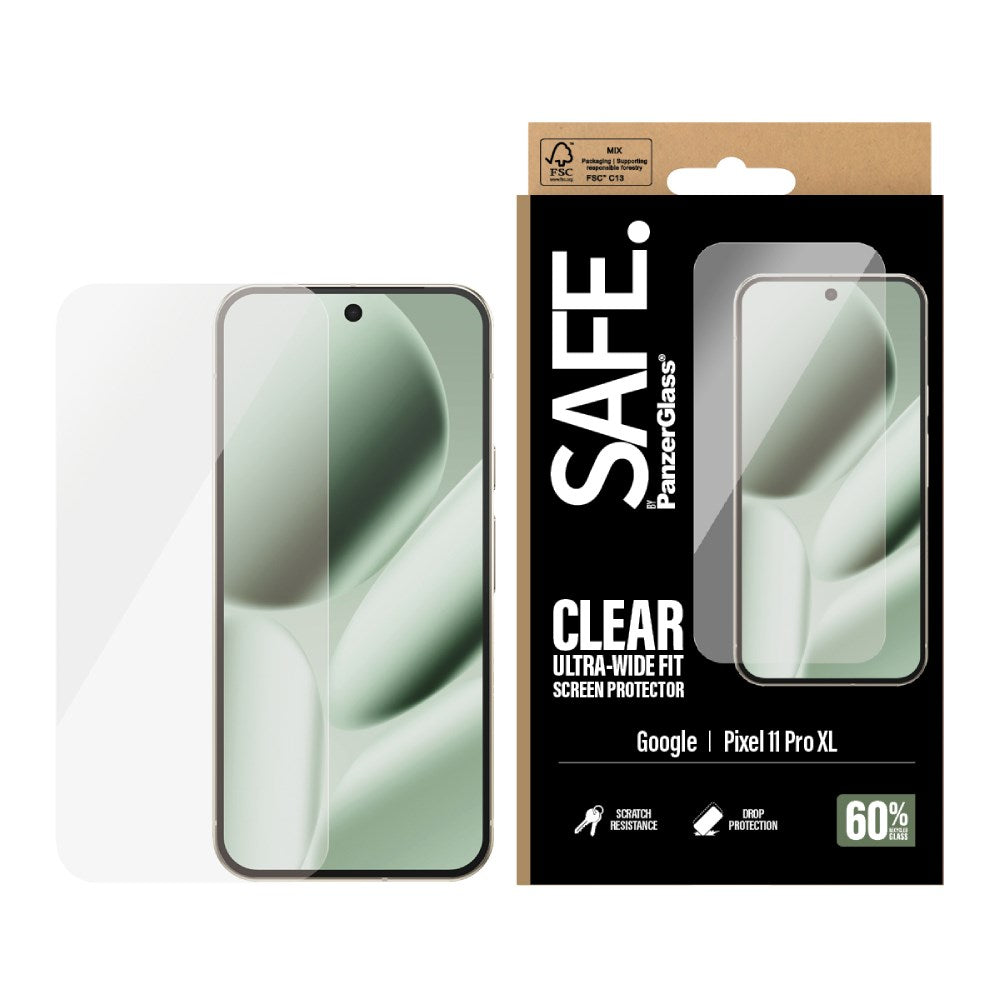 Google Pixel 11 Pro XL SAFE by PanzerGlass Ultra-Wide Fit Skärmskyddsglas med EasyAligner - Genomskinlig