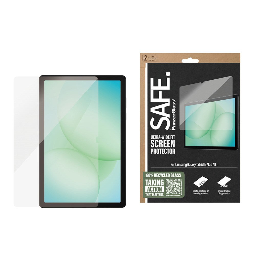 Samsung Galaxy Tab A11+ (Plus) / A9+ (Plus) SAFE by PanzerGlass Ultra-Wide Fit Skärmskyddsglas med Installationsram - Genomskinlig