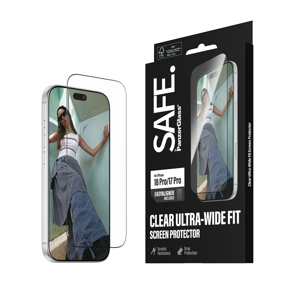 iPhone 18 Pro / 17 Pro SAFE by PanzerGlass Ultra-Wide Fit Skärmskyddsglas med EasyAligner - Genomskinlig