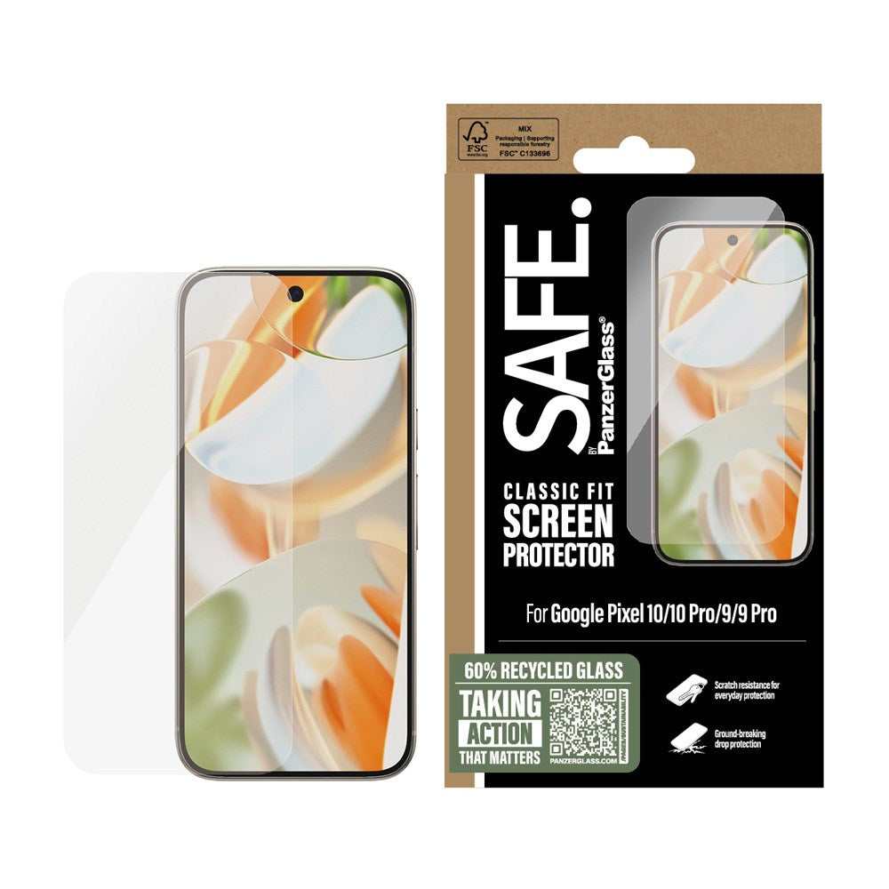 SAFE by PanzerGlass Google Pixel 10 / 10 Pro / 9 / 9 Pro Classic Fit Skärmskyddsglas - Genomskinlig
