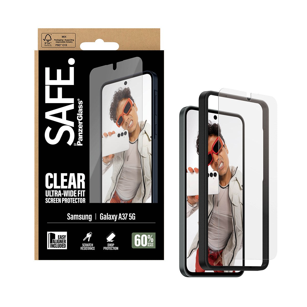 Samsung Galaxy A37 SAFE by PanzerGlass Ultra-Wide Fit Skärmskyddsglas med EasyAligner - Genomskinlig