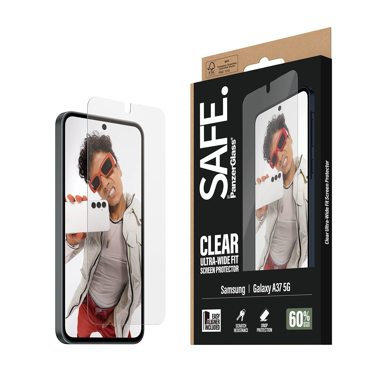 Samsung Galaxy A37 SAFE by PanzerGlass Ultra-Wide Fit Skärmskyddsglas med EasyAligner - Genomskinlig