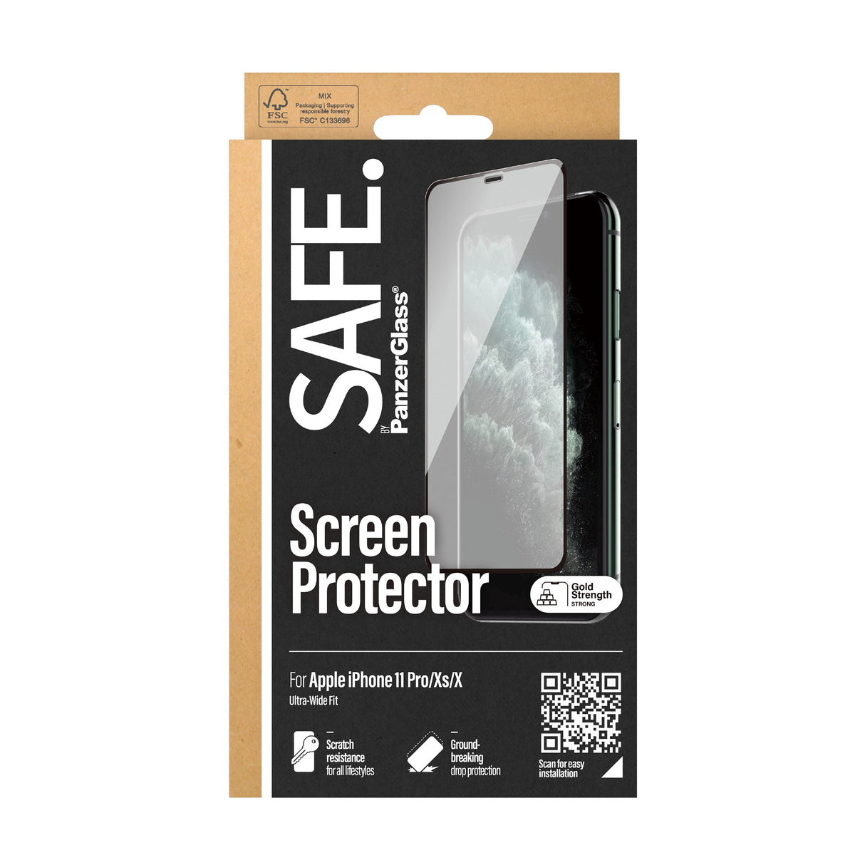 SAFE by PanzerGlass Edge-to-Edge Fit Skärmskydd - iPhone X/XS/11 Pro - Genomskinlig/Svart Kant