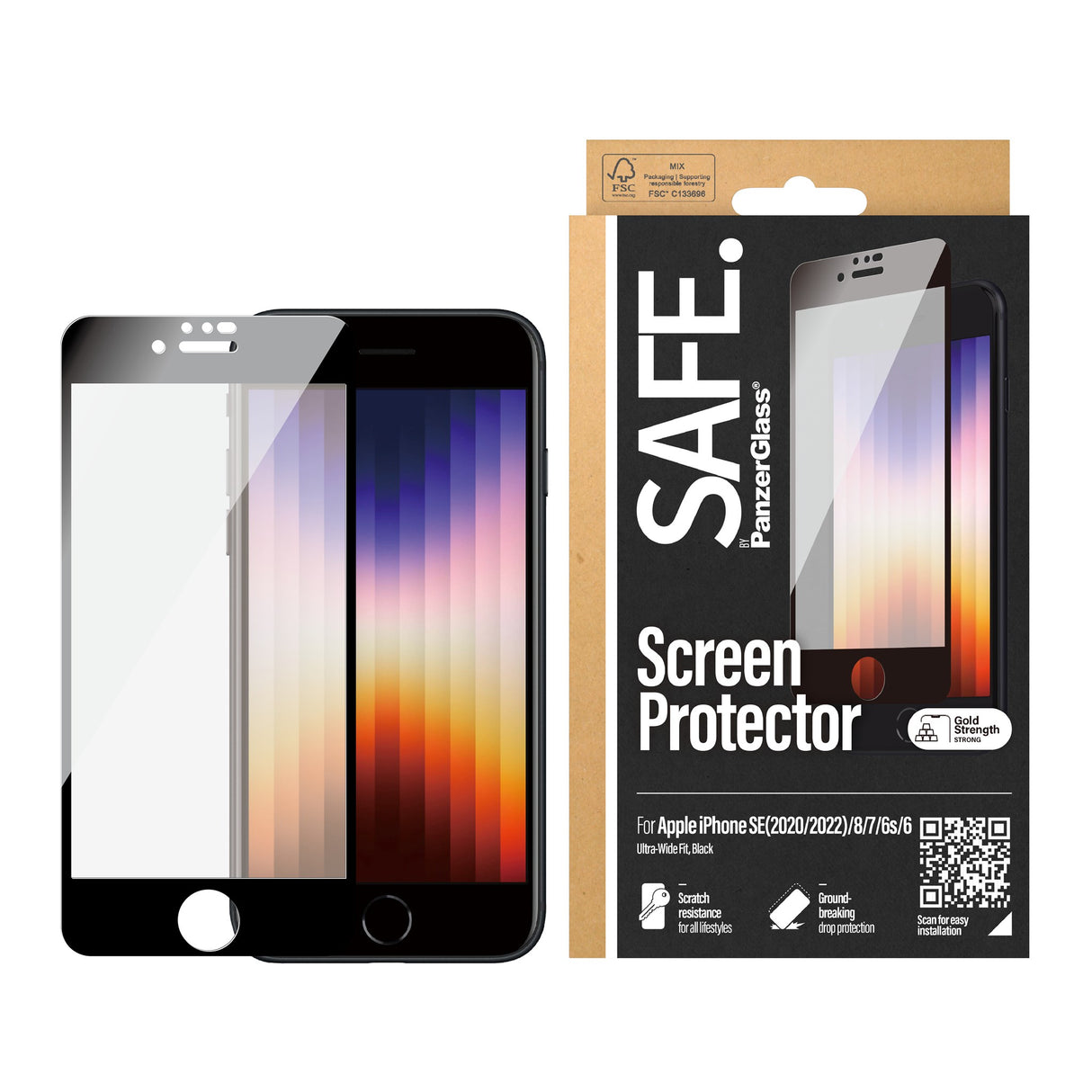 SAFE by PanzerGlass Edge-to-Edge Fit Skärmskydd - iPhone 8/7/6/6s/SE (2020/2022) - Genomskinlig/Svart Kant