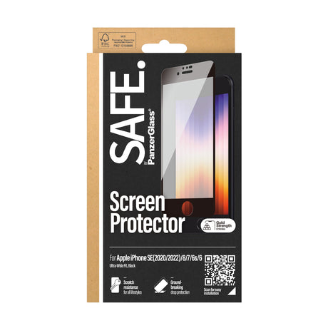 SAFE by PanzerGlass Edge-to-Edge Fit Skärmskydd - iPhone 8/7/6/6s/SE (2020/2022) - Genomskinlig/Svart Kant